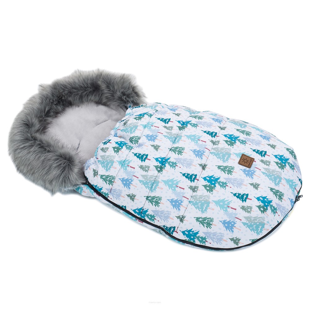 Zimný fusak Lux s kožušinkou, Zimný les, 50 x 100cm - sivý/zelená