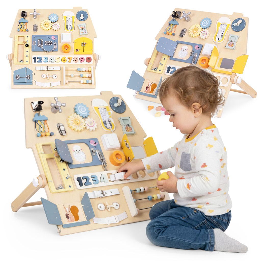 Veľká drevená Montessori senzorická tabuľa pre deti, vzdelávací panel XL