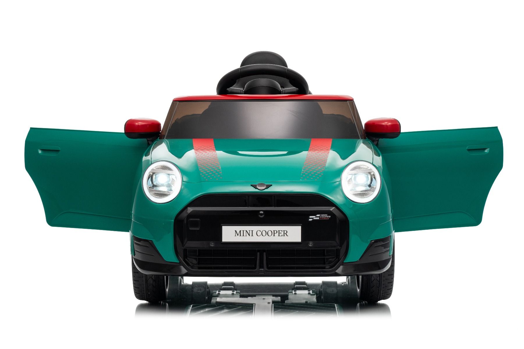 Elektrické autíčko BMW Mini Cooper 12V, zelené, USB Vstup s Bluetooth pripojením na MP3 Prehrávači, 2,4 GHz diaľkové ovládanie, 2 x 25W Motor, Lítiová batéria, LED svetlá, ORIGINAL licencia