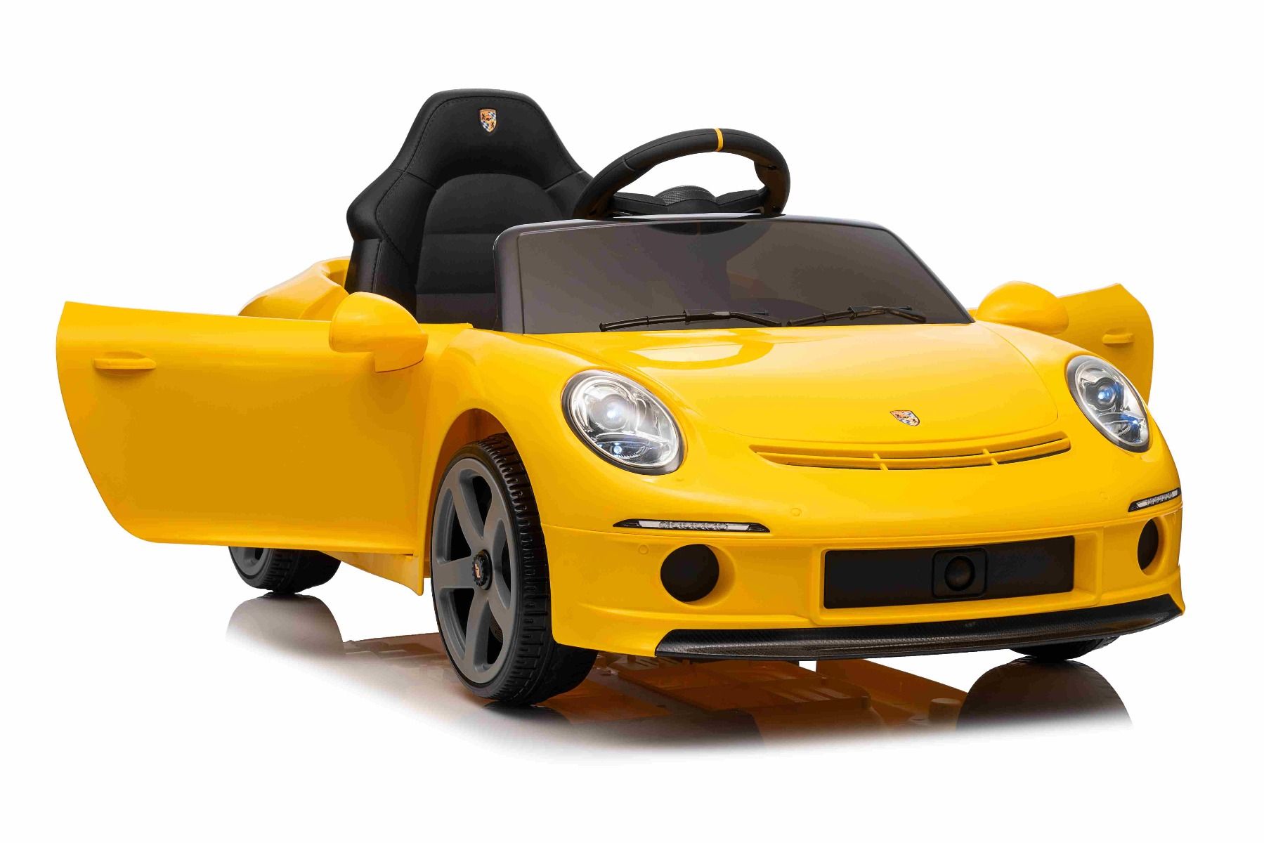 Elektrické autíčko RUF GT 12V, žlté, Otváracie dvere, 2.4 GHz diaľkové ovládanie, LED svetlá vpredu aj vzadu, USB/Aux Vstup, Lítiová batéria, 2 X 35W motor, ORIGINÁL licencia
