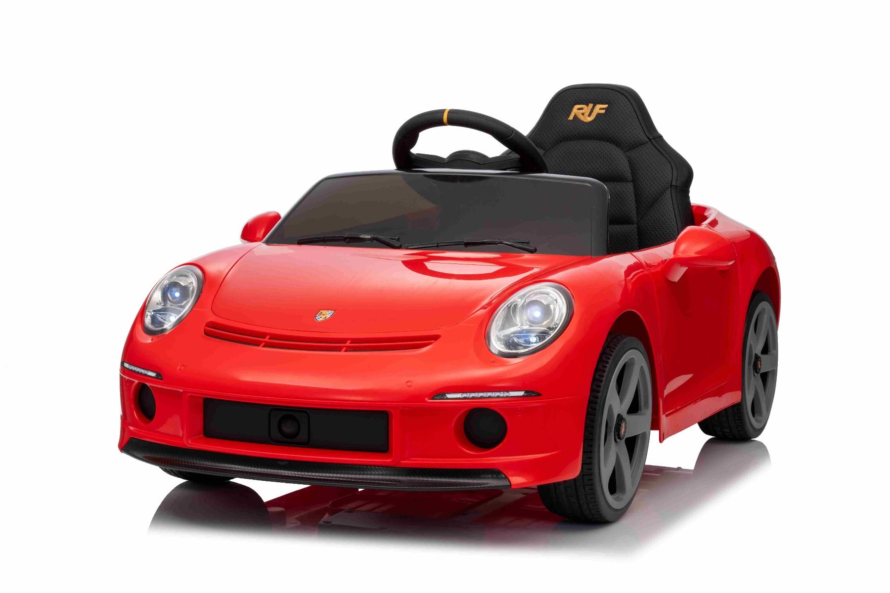 Elektrické autíčko RUF GT 12V, červené, Otváracie dvere, 2.4 GHz diaľkové ovládanie, LED svetlá vpredu aj vzadu, USB/Aux Vstup, Lítiová batéria, 2 X 35W motor, ORIGINÁL licencia