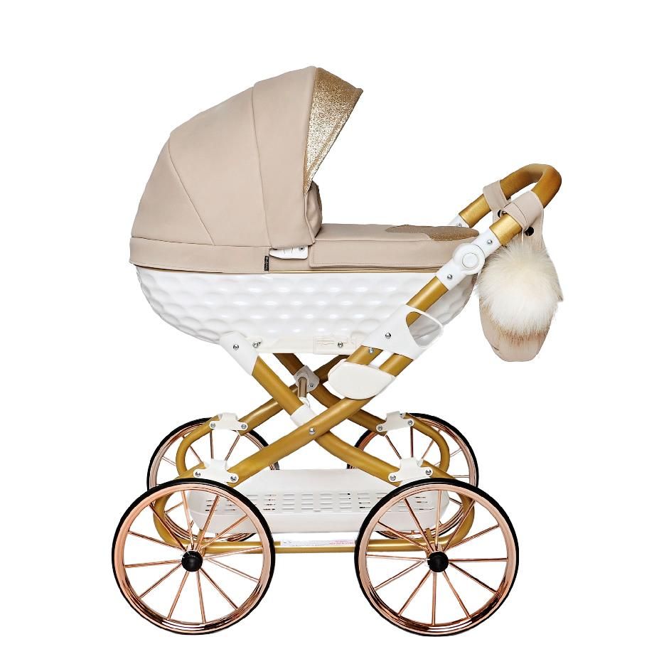 Detský retro kočík pre bábiky bežový