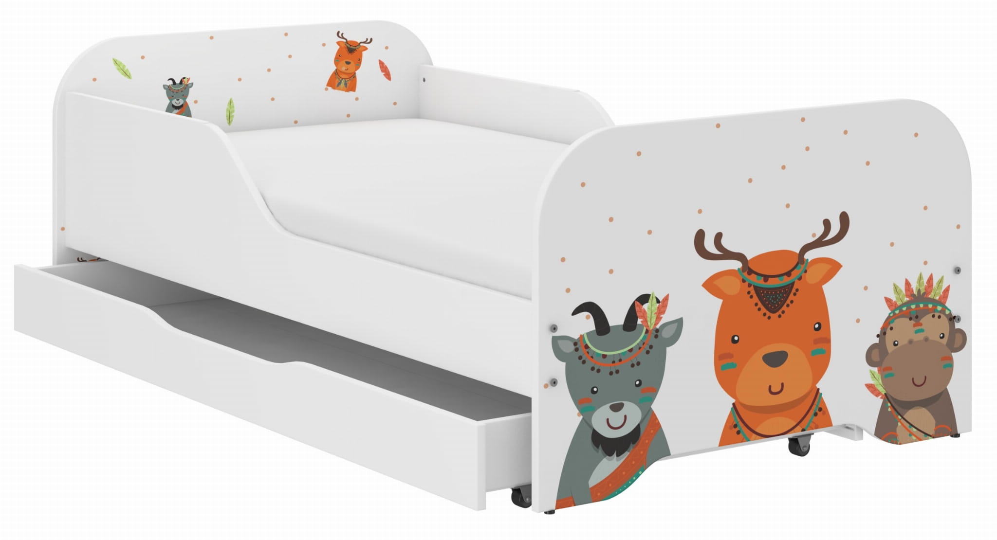 Detská posteľ ANIMALS + matrac 140x70 + uložný priestor