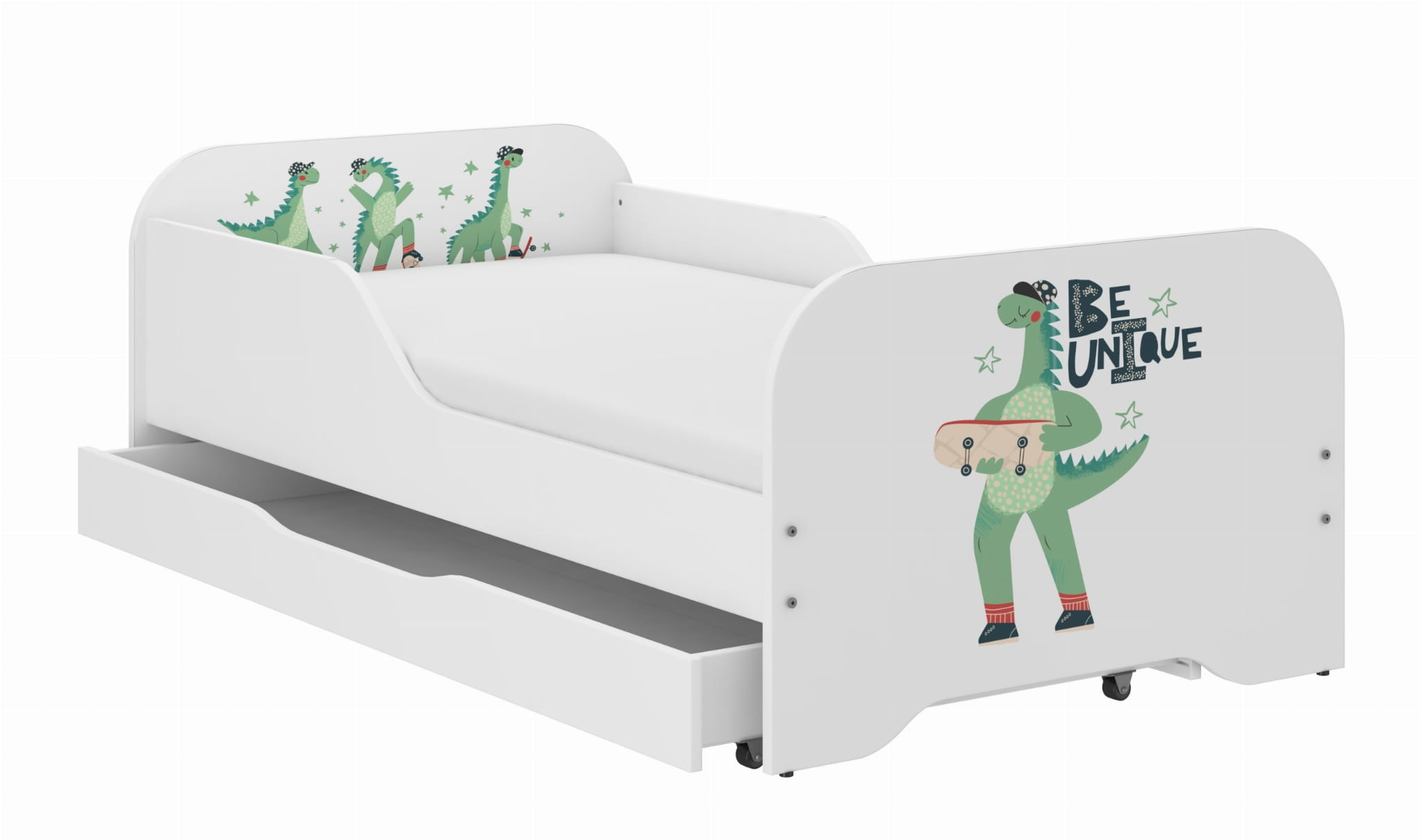 Detská posteľ Dino travel+ matrac 140x70 + uložný priestor