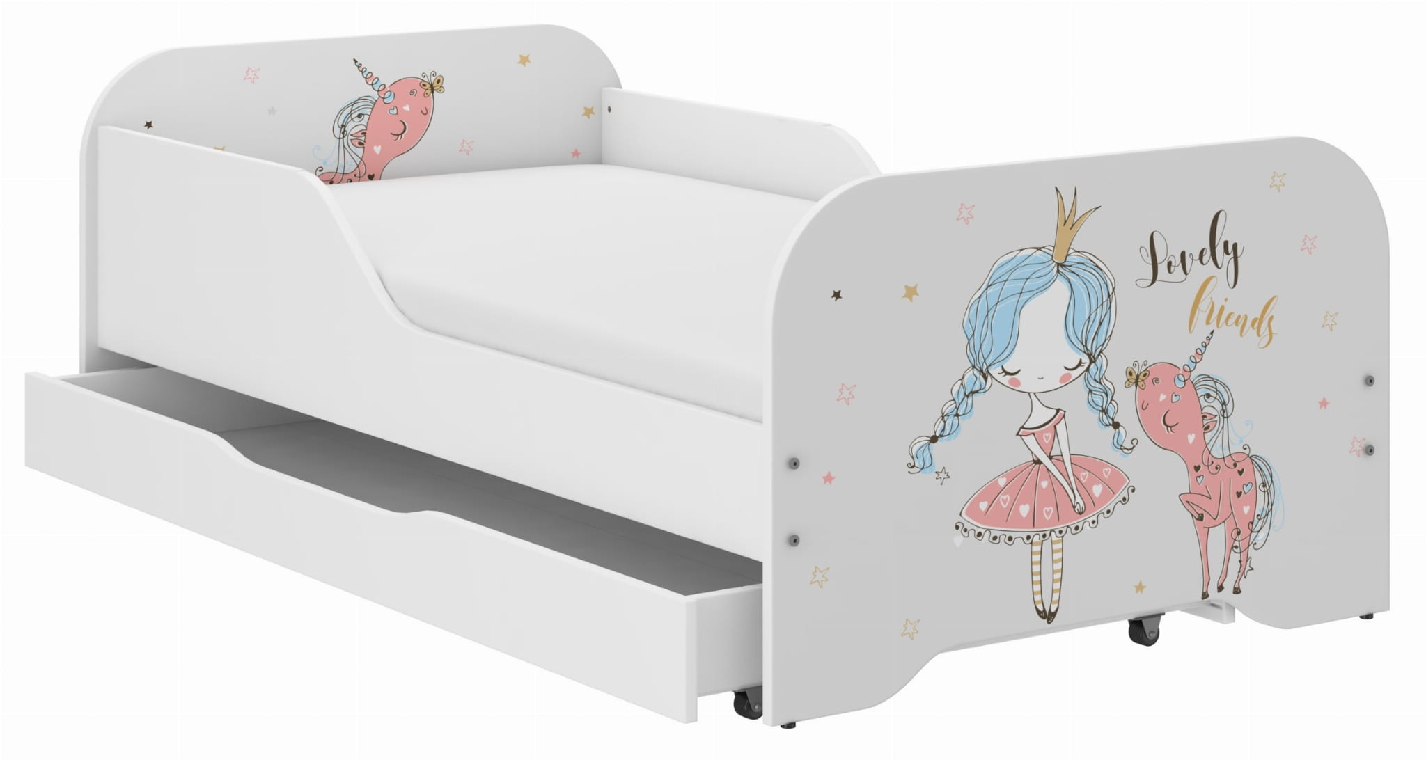 Detská posteľ princezná a jednorožec+ matrac 140x70