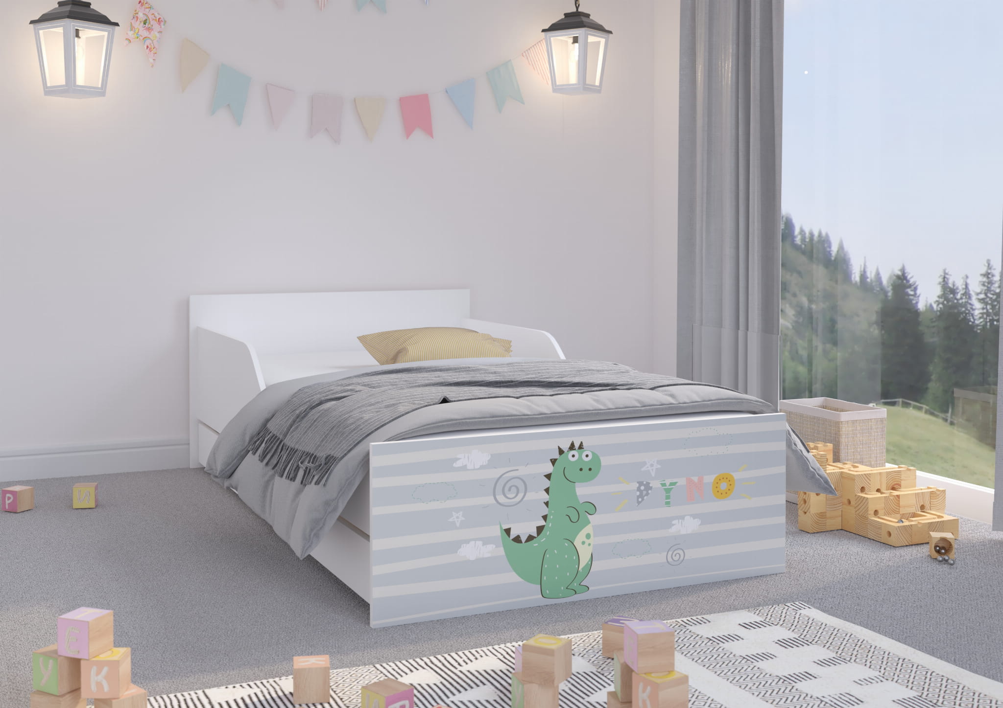 Detská posteľ dino+ matrac 160x80 + uložný priestor