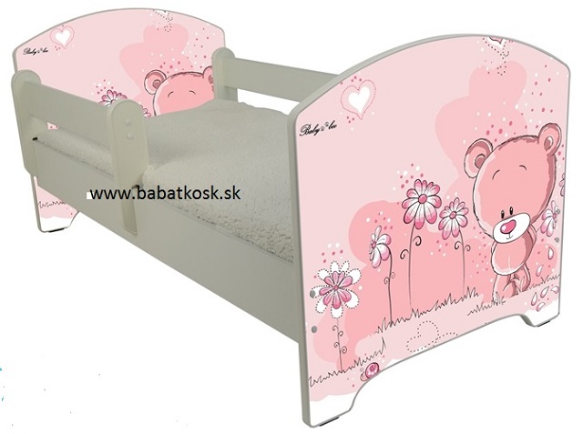 Detská posteľ + matrac - 160x80 cm macko ružová